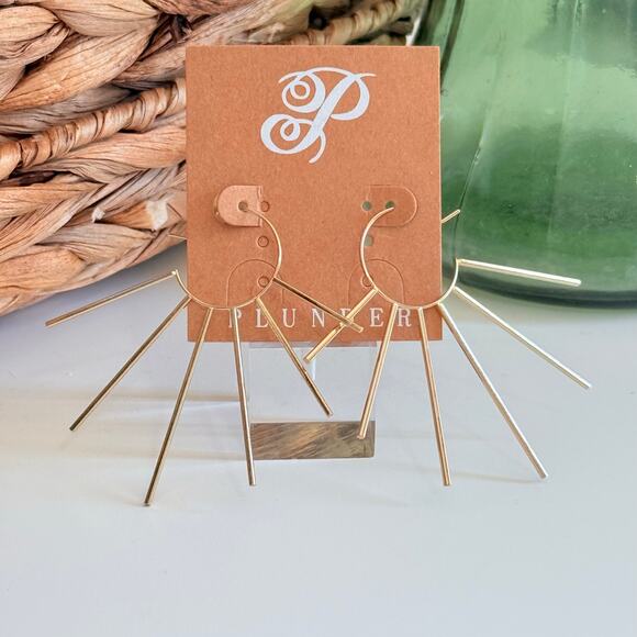 New Plunder "Cedar Ann" 18K Gold Spike Earrings (2.5") (24/7 Wearability) - Picture 1 of 6